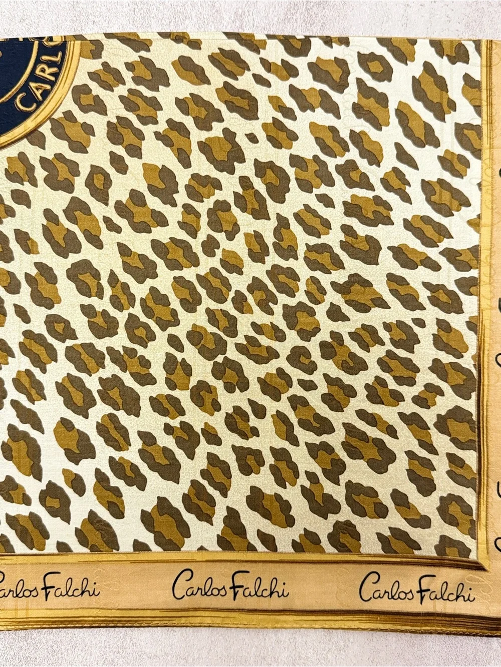 Carlos Falchi Leopard Print Silk Scarf in Tan, Brown and Cream